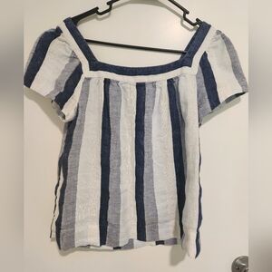 Navy and White Striped Square Neck Blouse